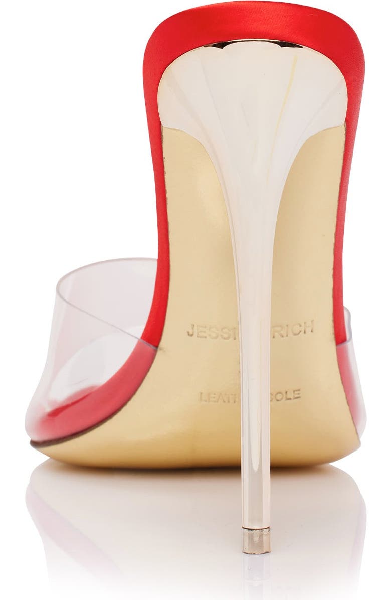 JESSICA RICH The Racy Mule satin green designer heels for women are the perfect addition to your shoe closet. These slip-on heels go well with a wide variety of ensembles adding versatility to your collection. From casual to formal, these heels can do it all., Alternate, color, Satin Red