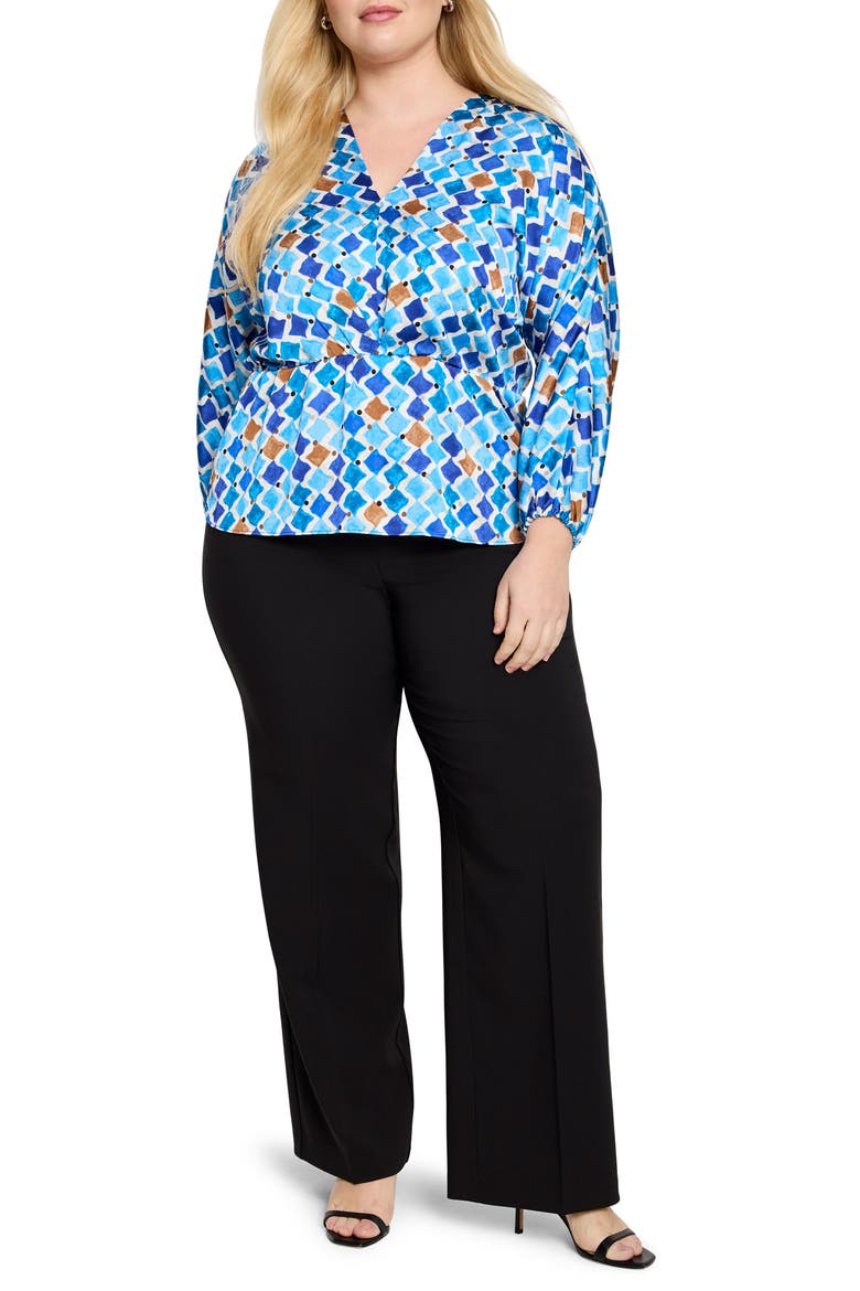 Sofia Mosaic Print Peplum Top, Alternate, color, BLUE MULTI