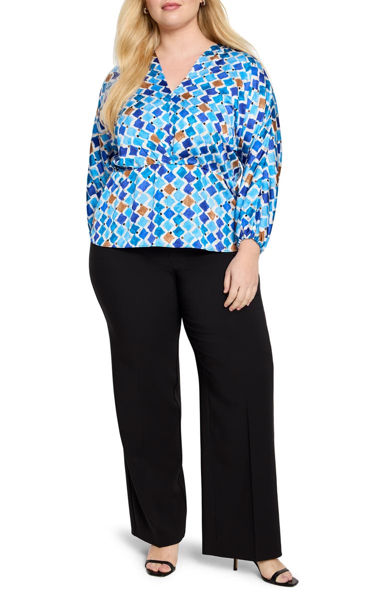 NIC+ZOE Sofia Mosaic Print Peplum Top, Alternate, color, Blue Multi