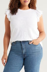 Caslon® Mixed Media Eyelet Trim Top