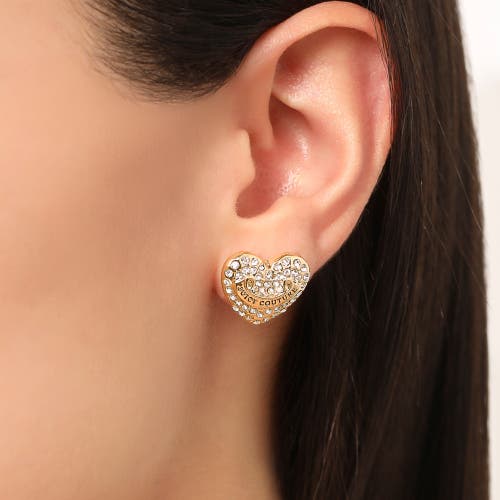 Juicy Couture Heart Crystal Stud Earrings, Gold-tone With Crystals In Gold