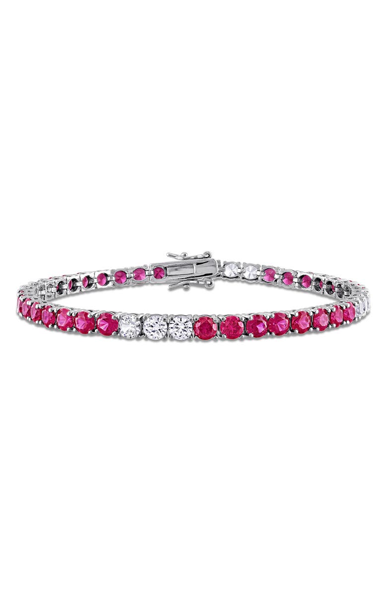 DELMAR Lab Created White Sapphire & Lab Created Ruby Tennis Bracelet, Main, color, Red