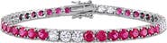 DELMAR Lab Created White Sapphire & Lab Created Ruby Tennis Bracelet