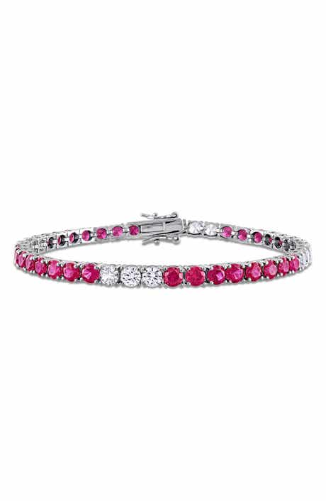 DELMAR Lab Created White Sapphire & Lab Created Ruby Tennis Bracelet