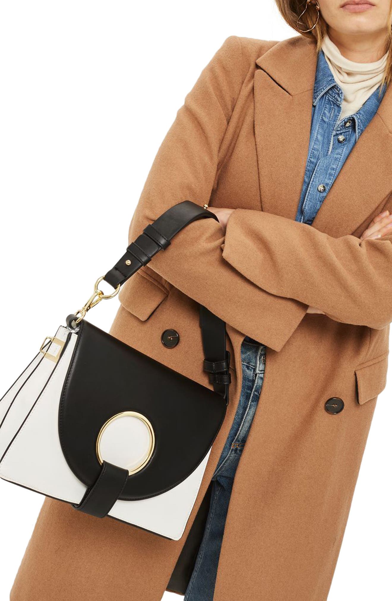 Topshop Shay Ring Shoulder Bag, Alternate, color, 