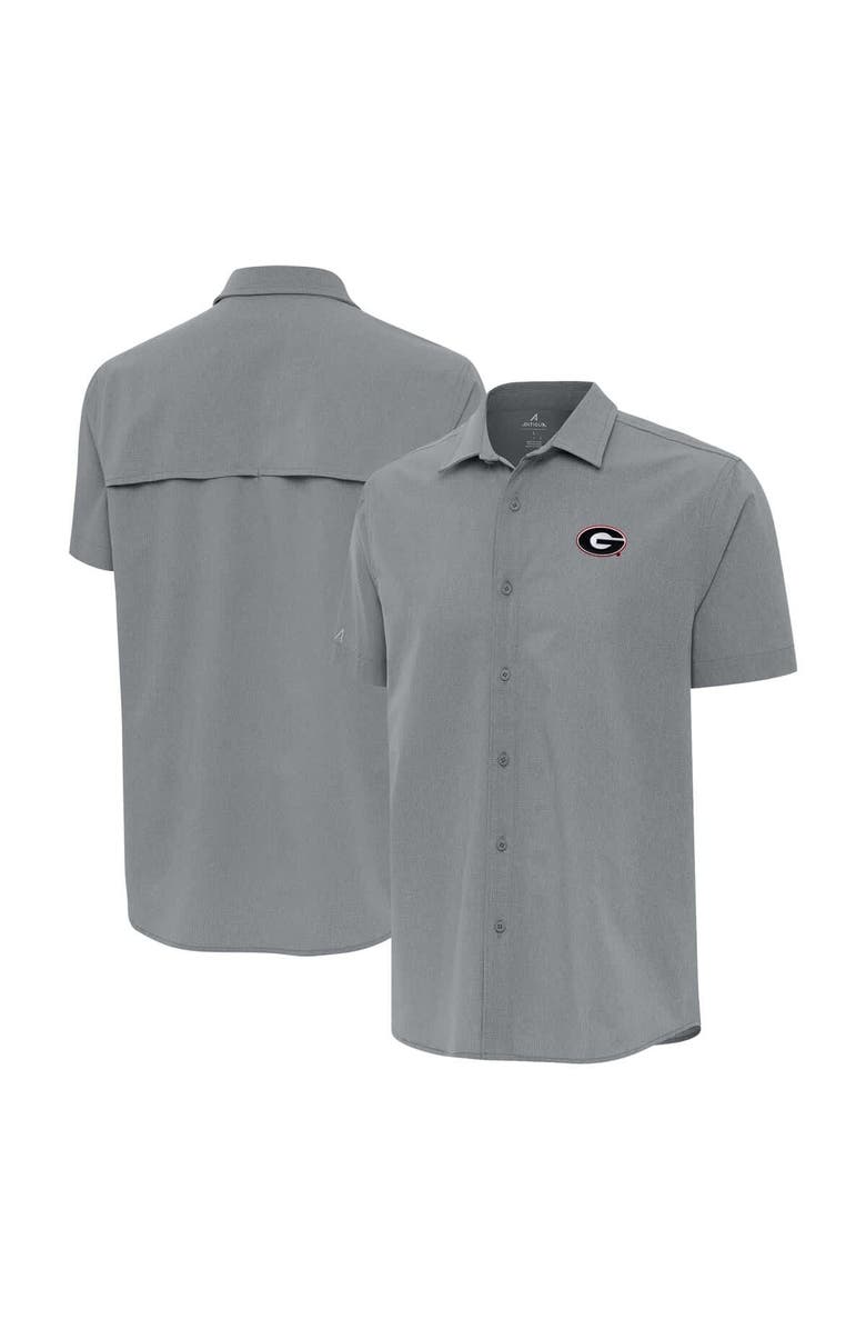 ANTIGUA Men
s Antigua Gray Georgia Bulldogs Activate Woven Short Sleeve Button-Up Shirt, Main, color, Gray