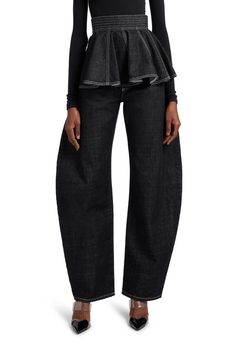 Cotton Denim Round Jeans, Main, color, DENIM NOIR