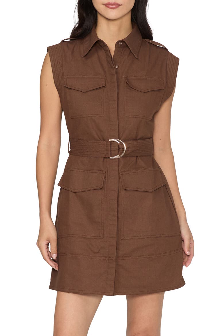 Nala Cotton Sleeveless Shirtdress, Alternate, color, BROWN