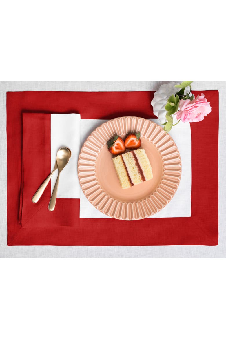 Linen Placemats Set of 4, 14 x 19" - Contempo, Alternate, color, Red and White