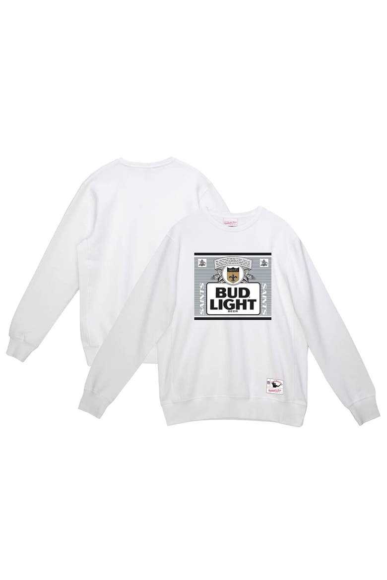 Men's Mitchell & Ness x Bud Light White New Orleans Saints The Crest Pullover Sweatshirt, Alternate, color, White