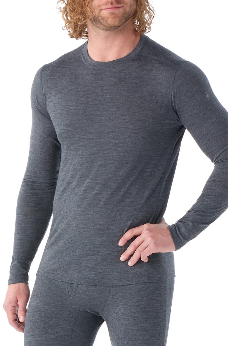 Classic All Season Merino Base Layer Long Sleeve Crewneck Top, Main, color, IRON HEATHER
