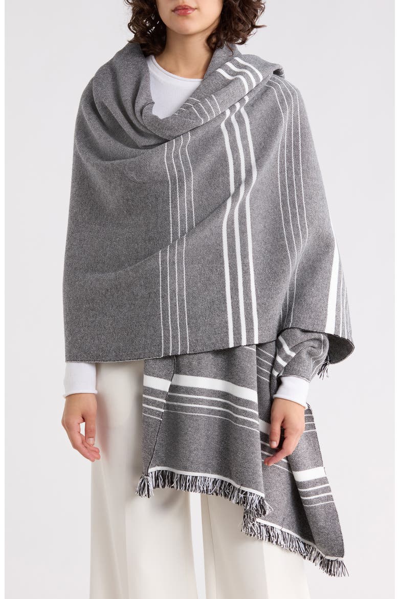 Stripe Fringe Wrap, Main, color, BLACK/ NEW IVORY