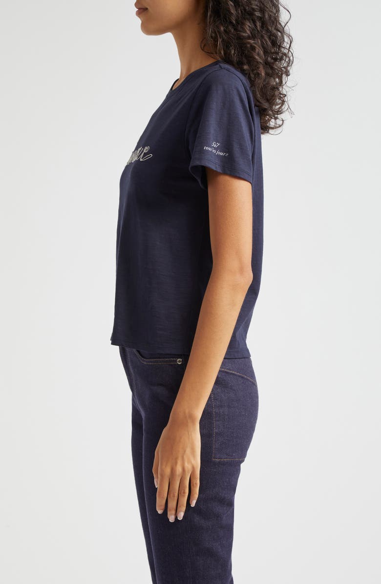 Cinq à Sept Silver Chain L'Amour Cotton T-Shirt, Alternate, color, Navy/White