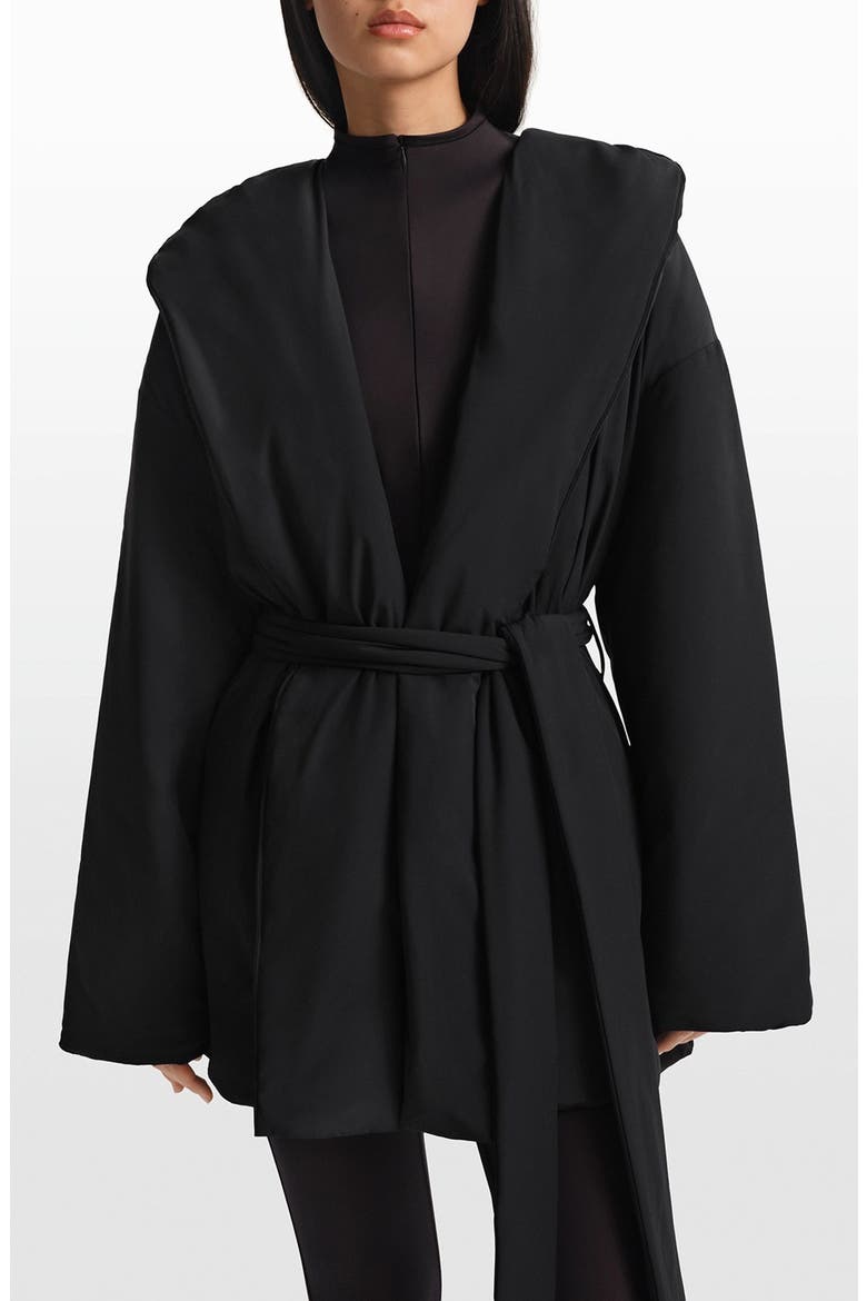 Woven Stretch Nylon Wrap Coat, Main, color, OBSIDIAN