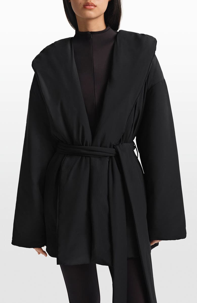 NikeSKIMS Woven Stretch Nylon Wrap Coat, Main, color, Obsidian