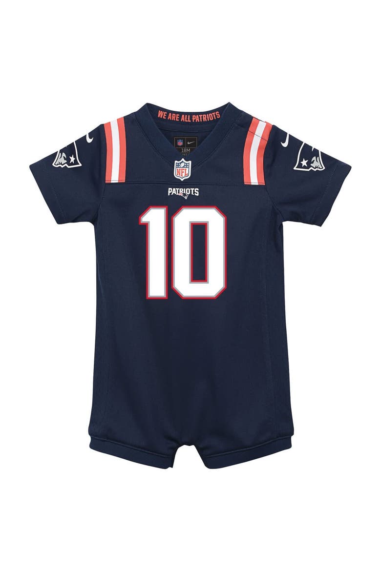 Newborn & Infant Nike Drake Maye Navy New England Patriots Game Romper Jersey, Alternate, color, Navy