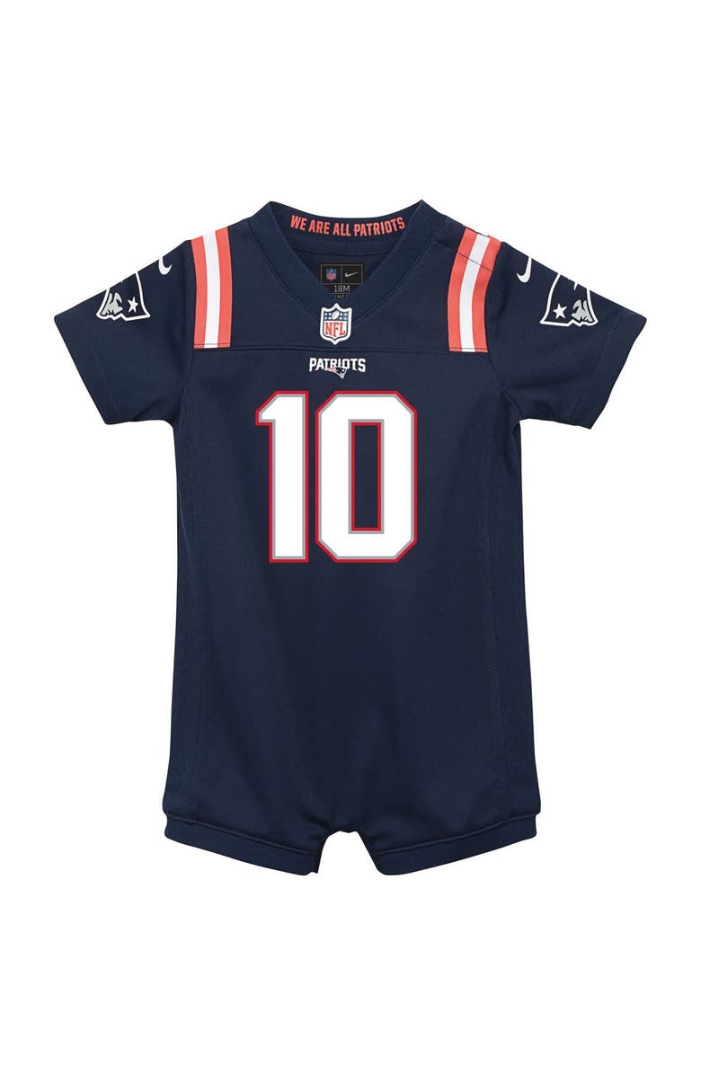 Nike Newborn & Infant Nike Drake Maye Navy New England Patriots Game Romper Jersey, Alternate, color, 