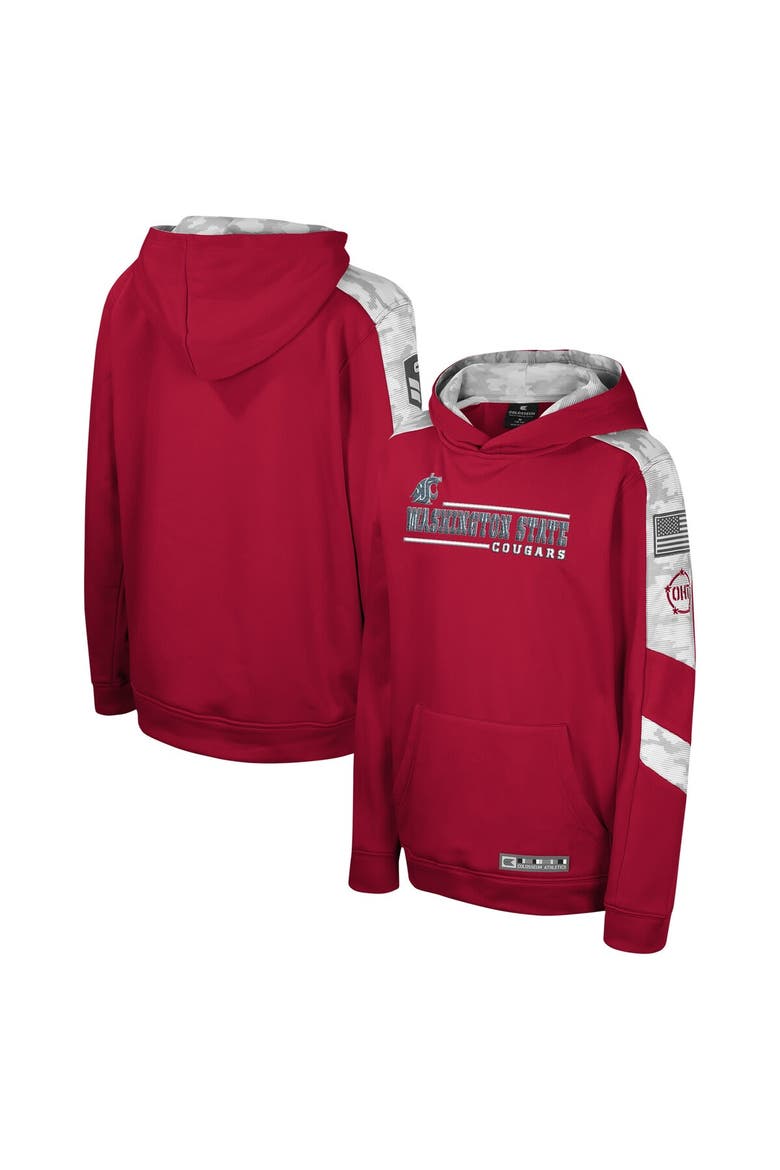 Youth Colosseum Crimson Washington State Cougars OHT Military Appreciation Cyclone Digital Camo Pullover Hoodie, Main, color, Crimson