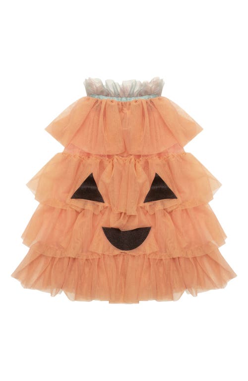 Mimi & Lula Kids' Pretty Pumpkin Tiered Tulle Costume Cape in Light/Pastel Orange 