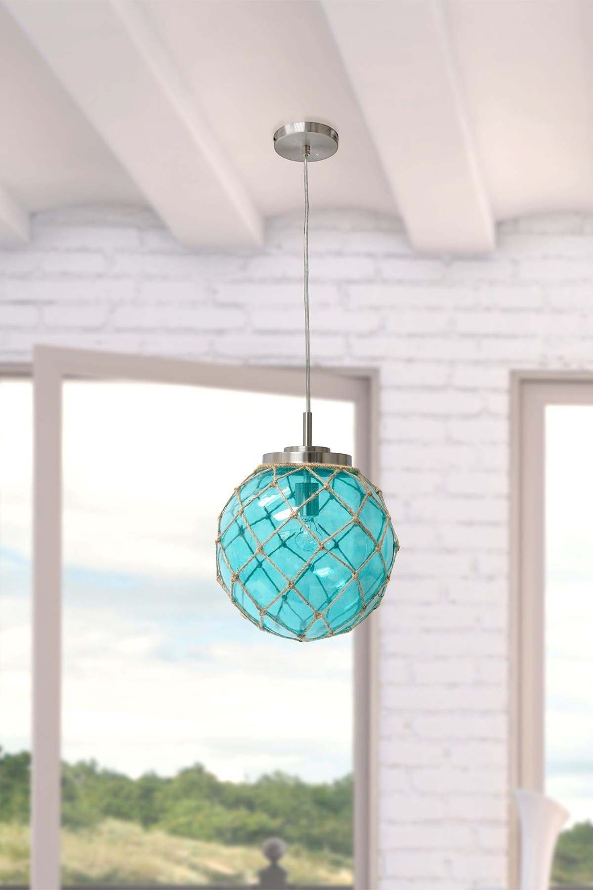LALIA HOME Buoy Netted Brushed Nickel Coastal Ocean Sea Glass Pendant ...