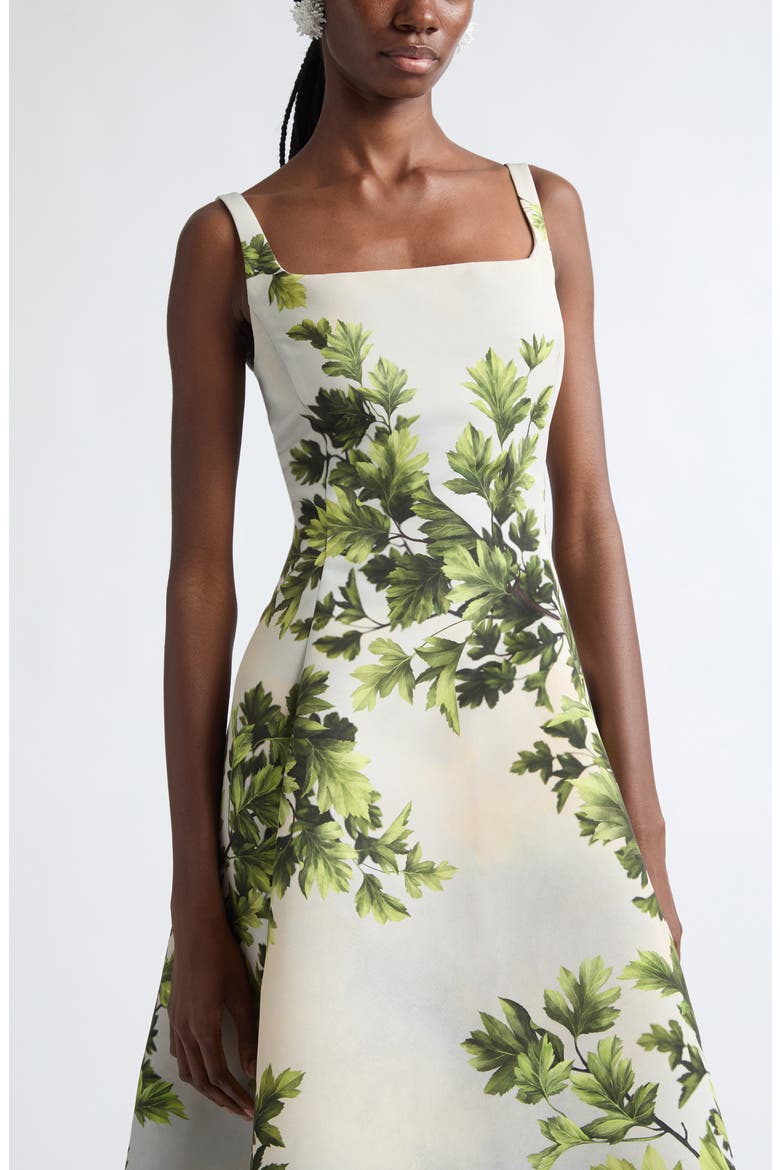 Maple Leaves Faille Fit & Flare Midi Dress, Alternate, color, GREEN MULTI