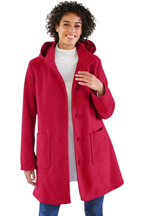 Hooded A Line Fleece Coat (plus)