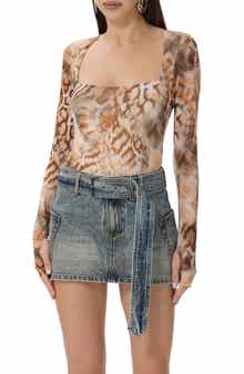 Ines Long Sleeve Abstract Print Mesh Top