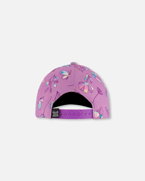 DEUX PAR DEUX DEUX PAR DEUX BABY GIRL'S PRINTED CAP OLD MAUVE AND MULTICOLORED BUTTERFLIES