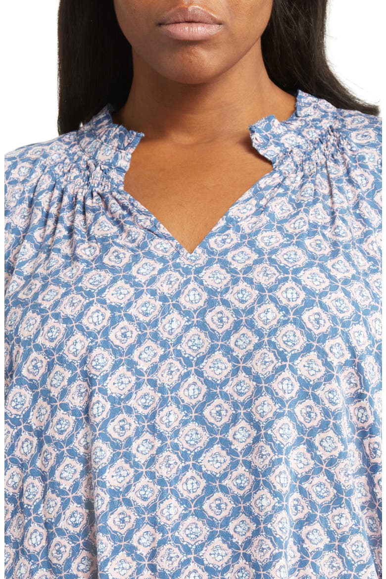 Floral Print Split Neck Shirt, Alternate, color, BLUE ENSIGN- PINK LUNA GEO
