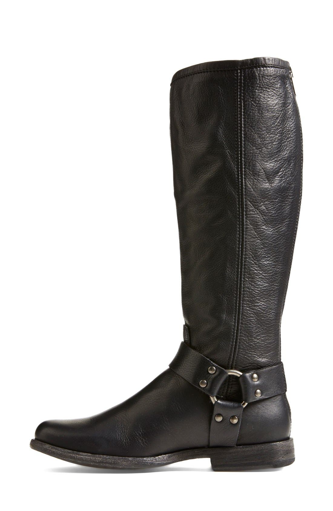 'Phillip Harness' Tall Washed Leather Riding Boot, Alternate, color, BLACK LEATHER