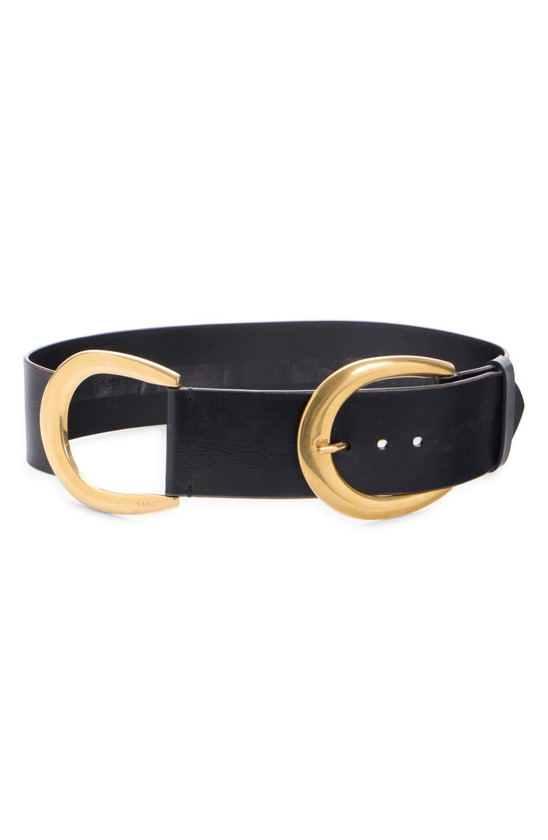 Chloé C Buckle Leather Belt, Main, color, Black