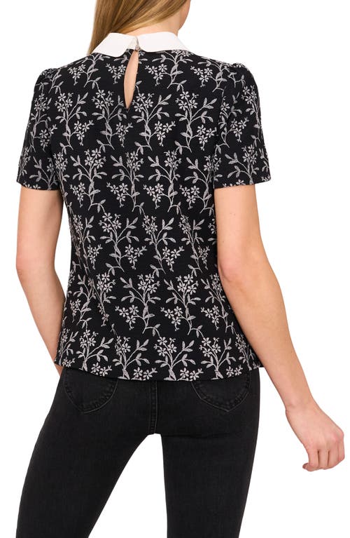 Cece Floral Embroidered Bow Collar Top In Black