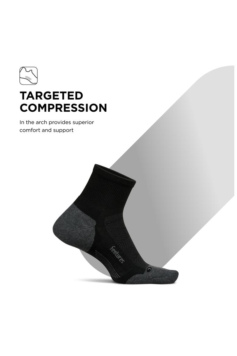 Elite Max Cushion Quarter Sock Athletic Running Socks, Targeted Compression, Moisture Wicking, Alternate, color, Black