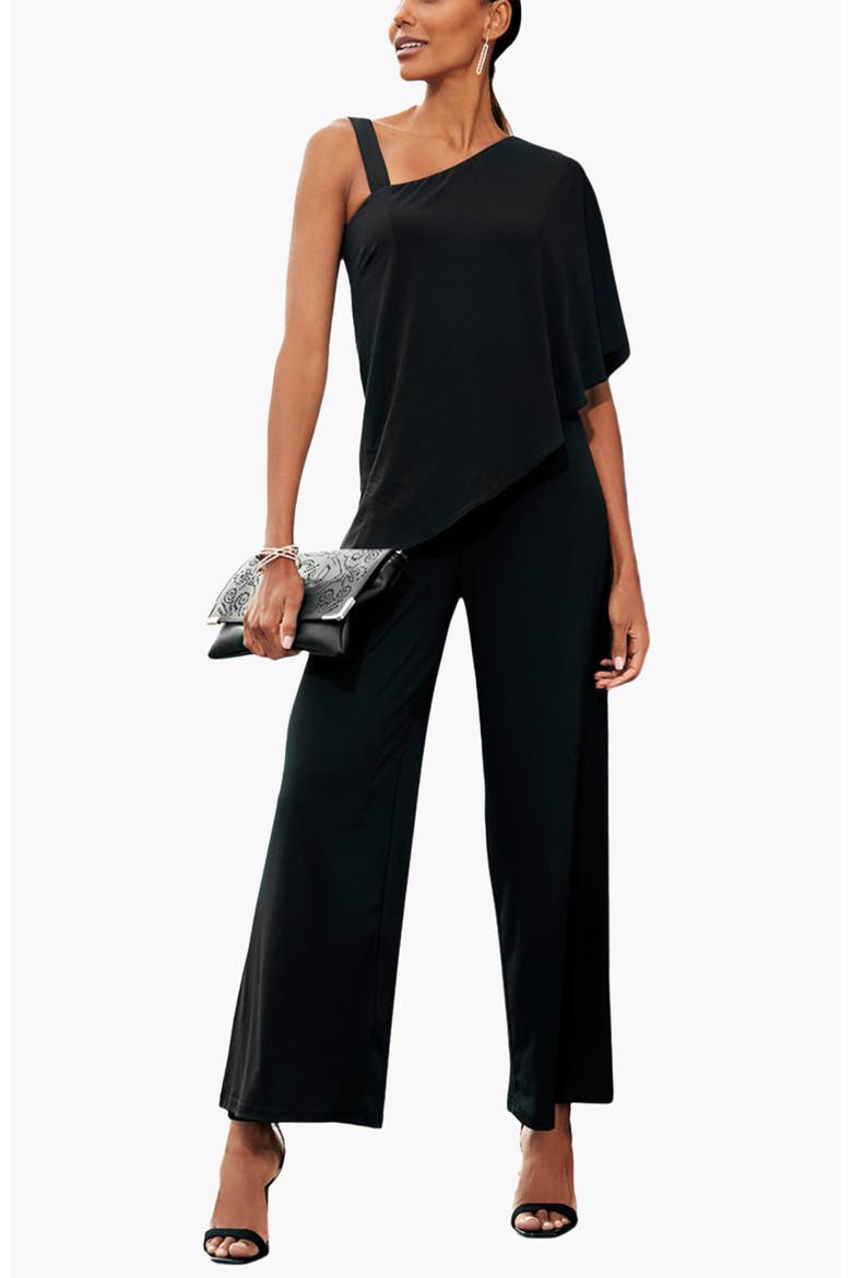 Asymmetrical One Shoulder Jumpsuit, Main, color, Black