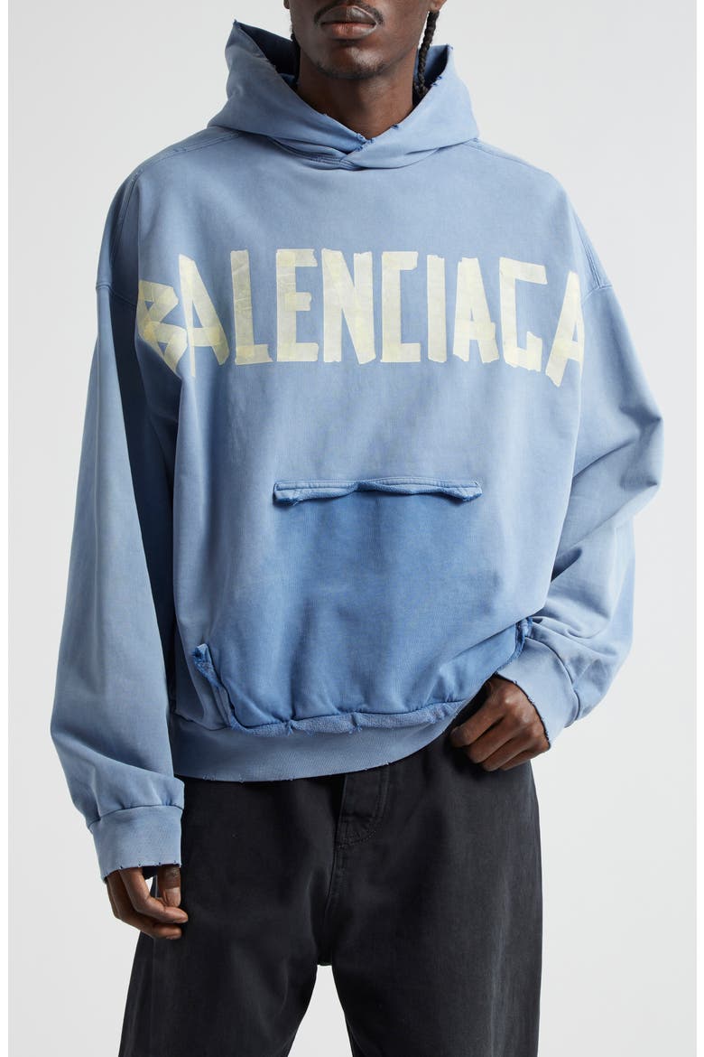Balenciaga Tape Logo Distressed Cotton Hoodie (Men) | Nordstrom