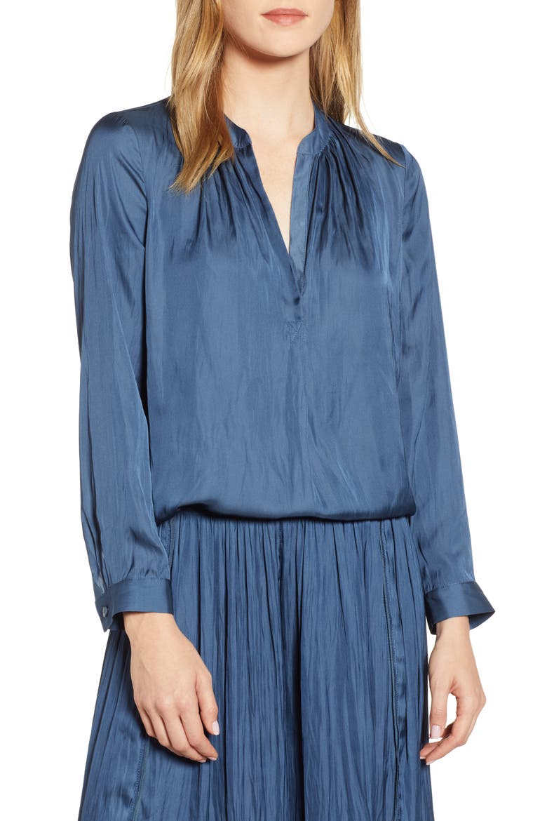 Destination Split Neck Blouse, Main, color, INDIGO SEA