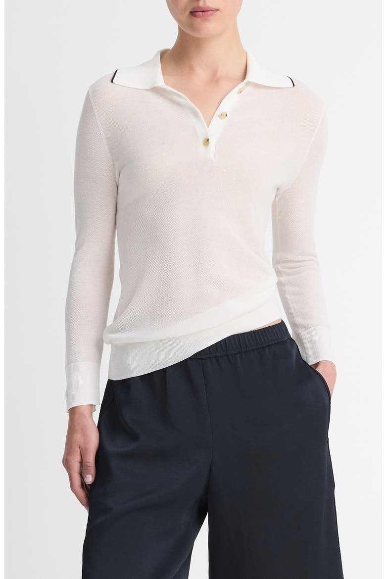 Long Sleeve Cotton Polo Sweater, Main, color, OFF WHITE/COASTAL