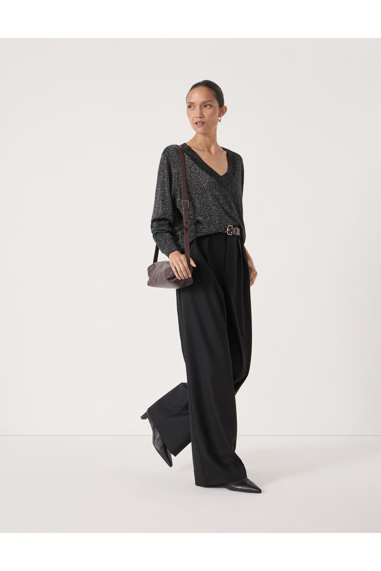 Gracey V Neck Metallic Jumper, Alternate, color, Silver Metallic