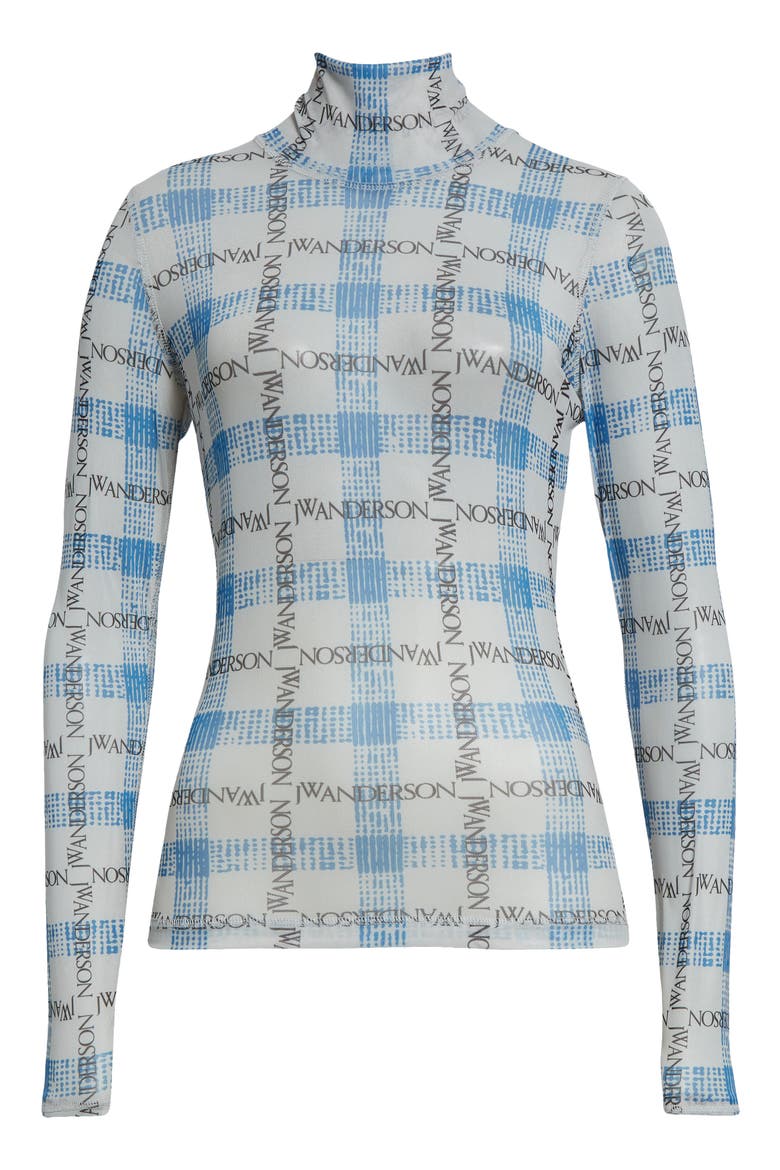 Plaid Underpinning Long Sleeve Mesh Top, Alternate, color, BLUE