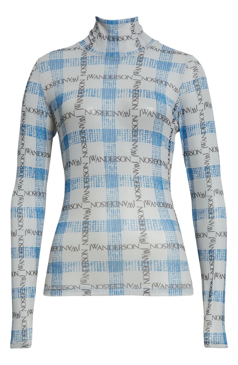 JW Anderson Plaid Underpinning Long Sleeve Mesh Top, Alternate, color,