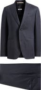 BOSS Huge Slim Fit Blue Mélange Stretch Wool Blend Suit