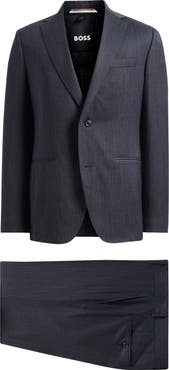 BOSS Huge Slim Fit Blue Mélange Stretch Wool Blend Suit