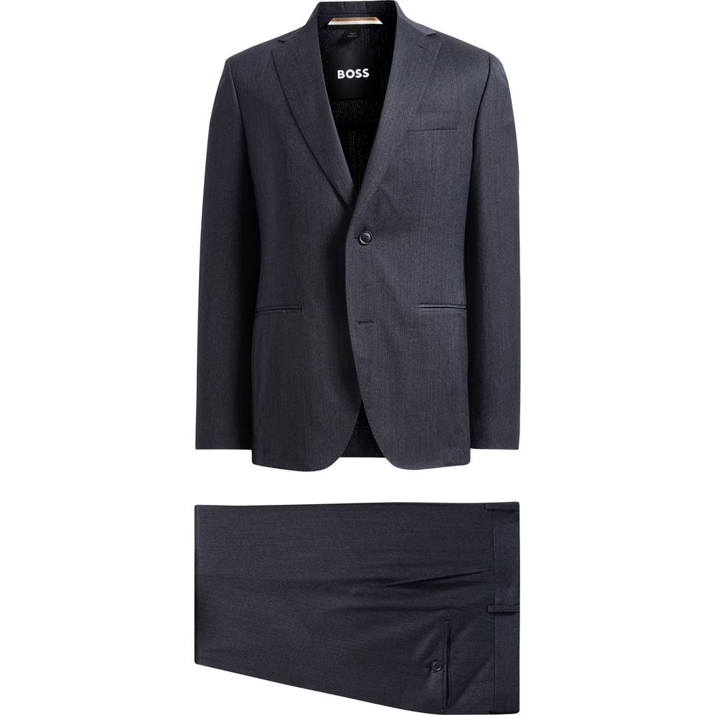 Hugo Boss Boss Huge Slim Fit Blue Mélange Stretch Wool Blend Suit In Blue