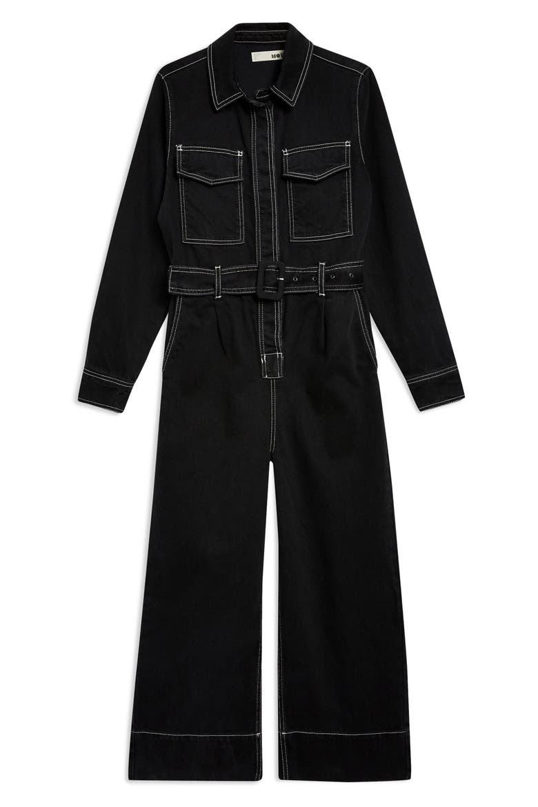 Contrast Denim Boilersuit, Alternate, color, BLACK