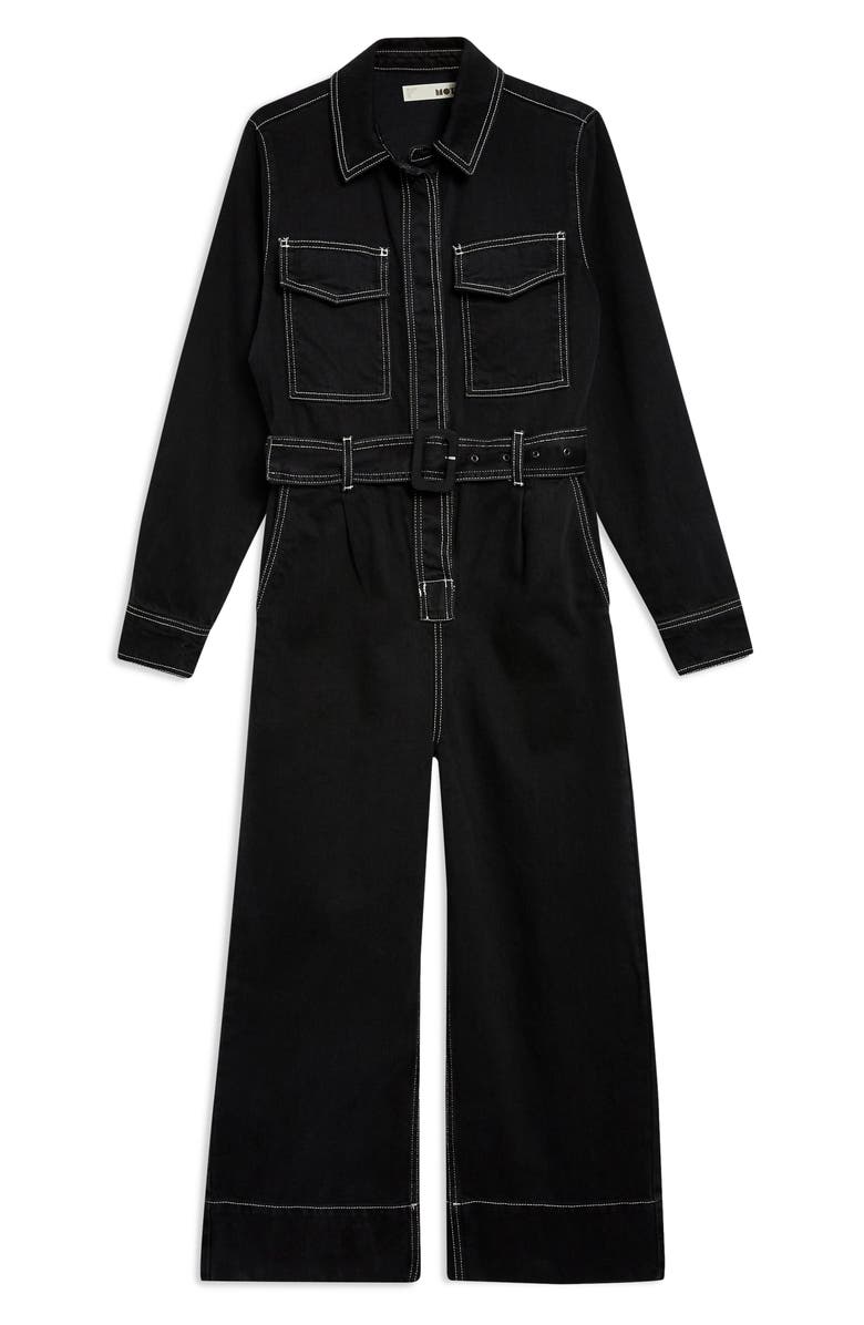 Topshop Contrast Denim Boilersuit, Alternate, color,
