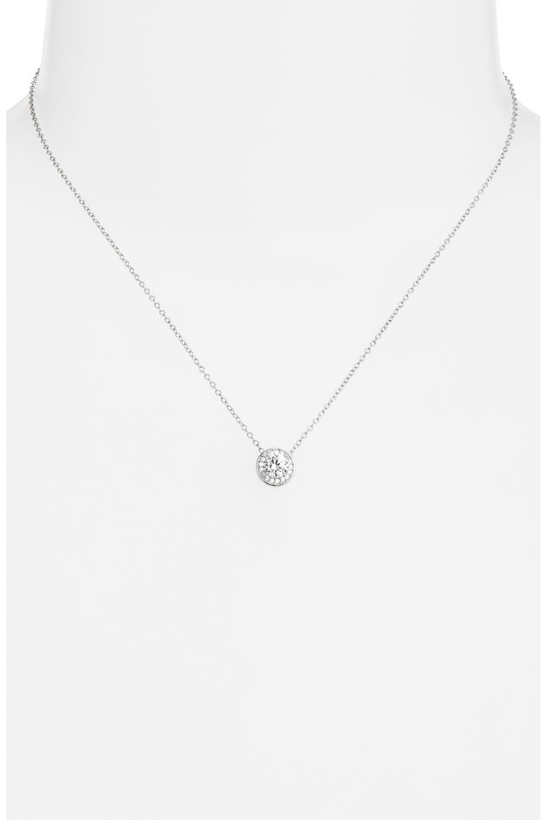 Cubic Zirconia Halo Pendant Necklace, Alternate, color, PLATINUM PLATED