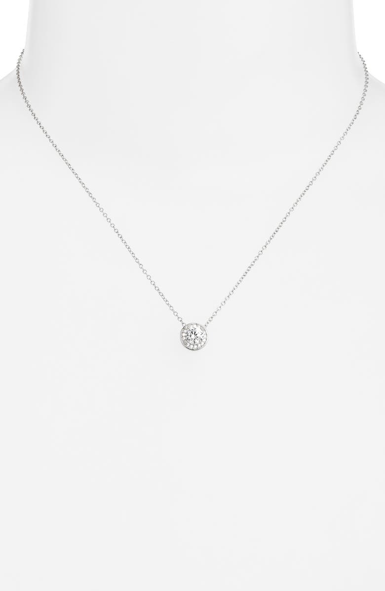 Nordstrom Cubic Zirconia Halo Pendant Necklace, Alternate, color, Platinum Plated