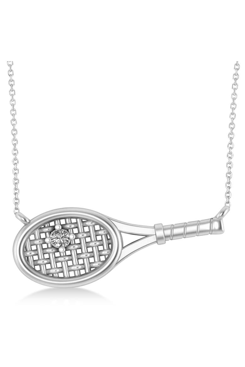 Tennis Racket with Diamond Ball Pendant Necklace 14k, Main, color, White Gold