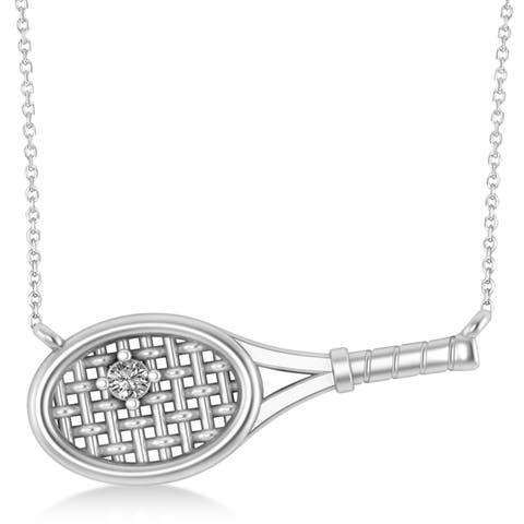 Tennis Racket with Diamond Ball Pendant Necklace 14k