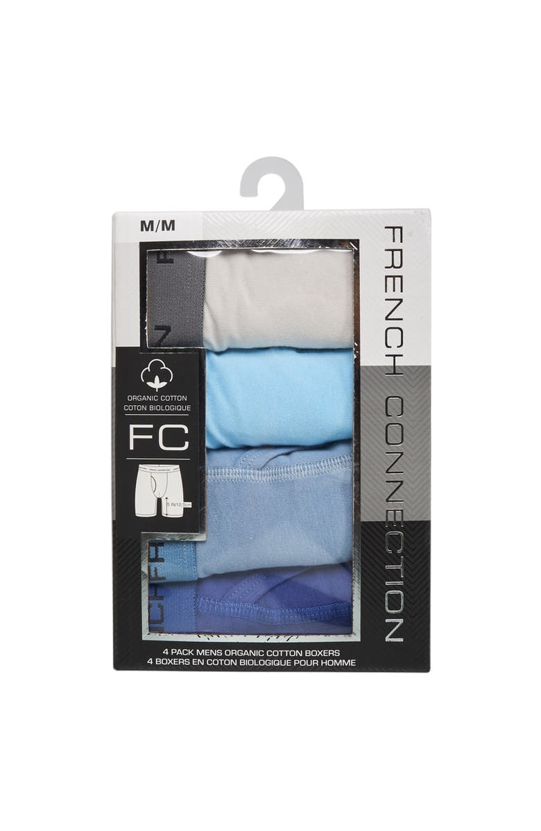 French Connection Assorted Organic Cotton Boxer Brief 4-Pack, Alternate, color, Blue